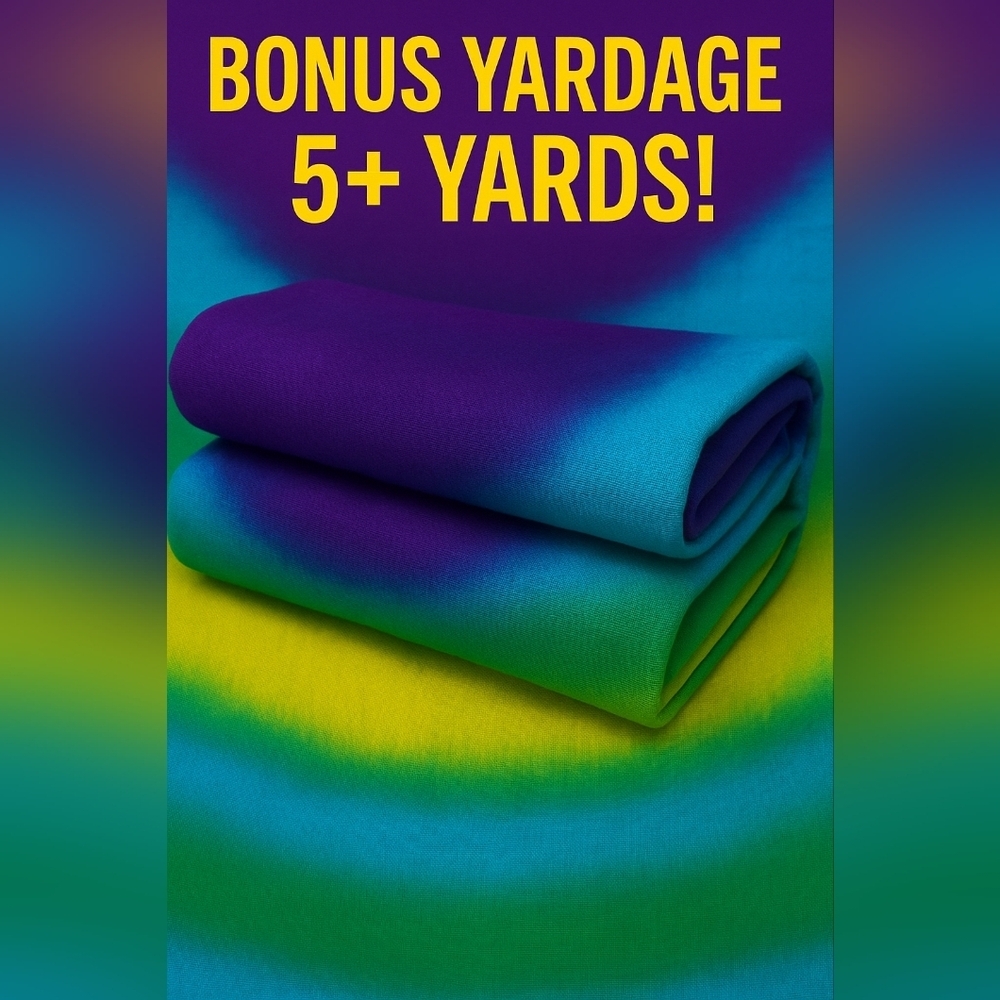 Bold Ombre Tie-Dye Fabric – BONUS Yardage 5+ Yards – Purple, Aqua, Green, Yellow